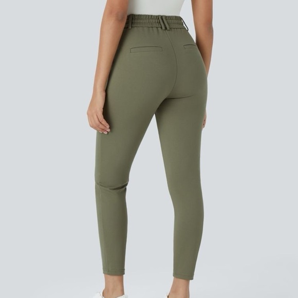 Halara Flex Midrise Drawstring Side Pocket Ankle Length Work Tapered Pant Green - Picture 4 of 15